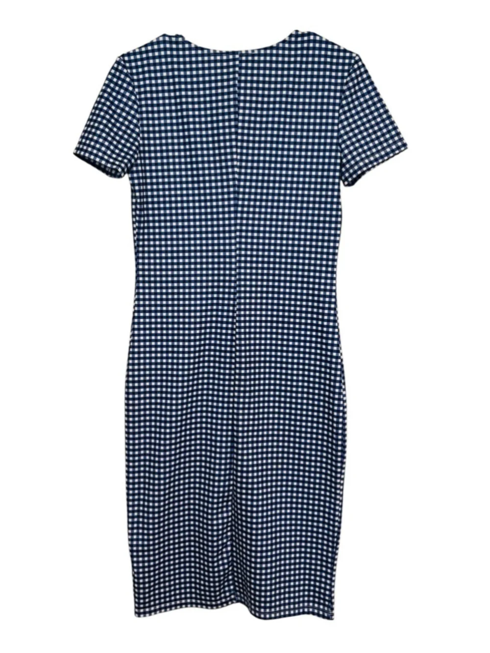 Zara Gingham Checked Dress Womens Medium Blue White Midi Stretch Summer Vacation - Picture 4 of 7